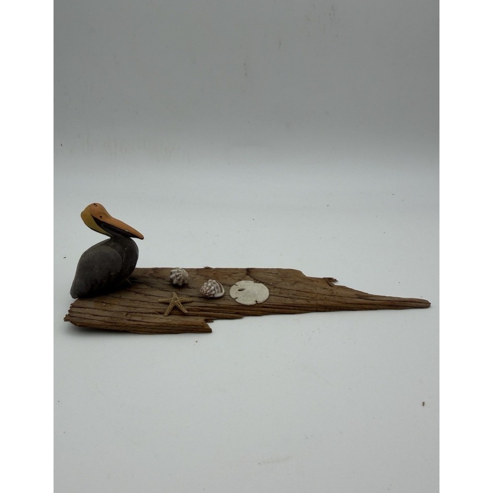 Mini Coastal Pelican Driftwood Art Seashell Starfish Sand Dollar Beach Decor 6"
